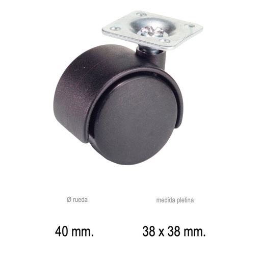 [11110115] Rueda Domestica Nylon Negro Placa   40 mm.