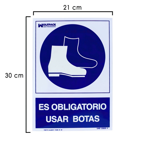 [15050520] Cartel Obligatorio Uso De Botas 30x21 cm.