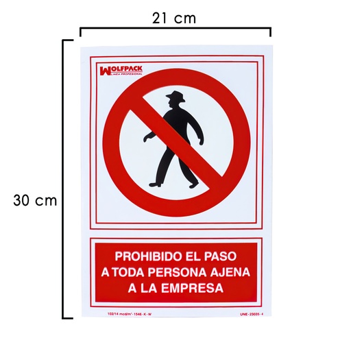 [15050530] Cartel Prohibido el Paso Persona Ajena Empresa 30x21 cm.