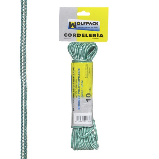 [16010030] Cuerda Trenzada Polipropileno Blanca / Verde (Madeja 10 m.)