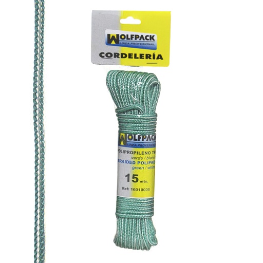 [16010035] Cuerda Trenzada Polipropileno Blanca / Verde (Madeja 15 m.)