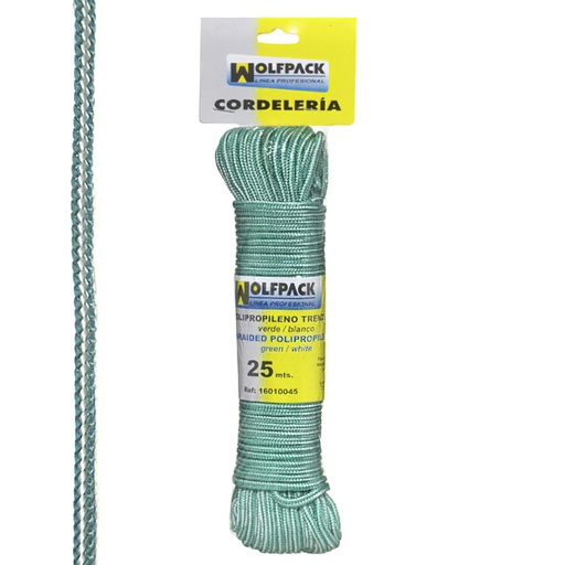 [16010045] Cuerda Trenzada Polipropileno Blanca / Verde (Madeja 25 m.)