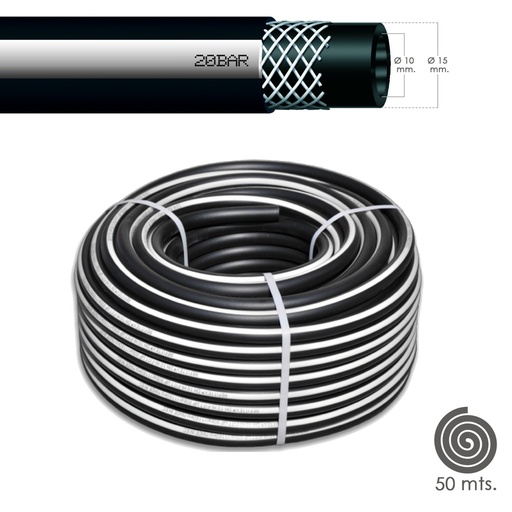 [17040630] Manguera Aire Comprimido Negro   10 x 19 mm. 20 bares Rollo 50 metros