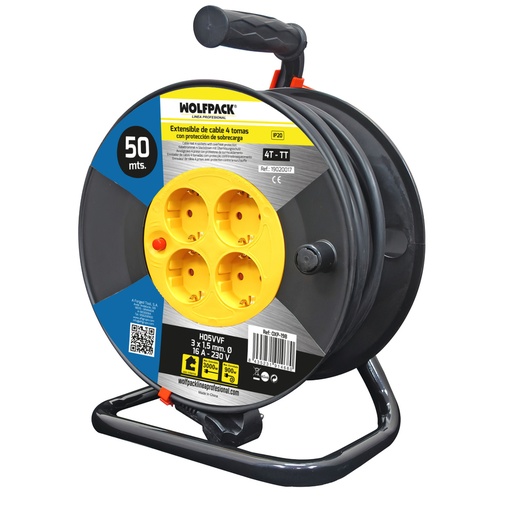 [19020017] Extensible Industrial 4 Tomas 50 Metros 3 x 1,5 mm. con Protección Sobrecarga
