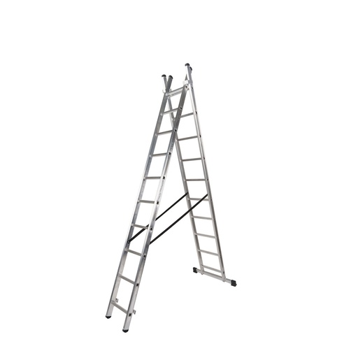 [23020001] Escalera Aluminio 2 Tramos 7+7 Peldaños. Plegable, Antideslizante, Resistente