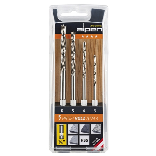 [9083895] Estuche Brocas Alpen Hexagonal Madera  4 Piezas