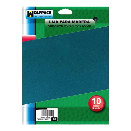 [9020080] Lija Madera Grano 40 (Pack 10 pliegos)