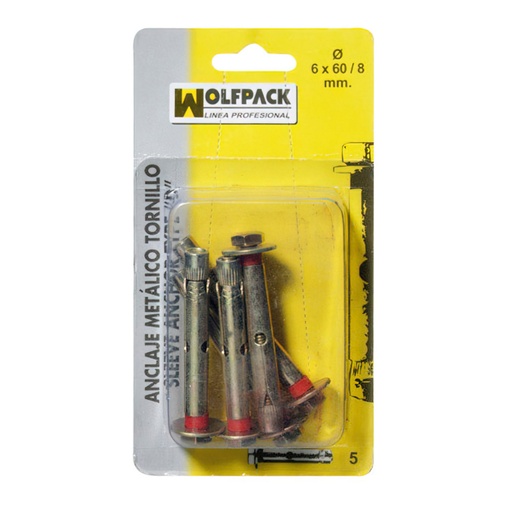 [13132000] Anclaje Metálico Tornillo 6x 60/ 8 mm. (5 Piezas)