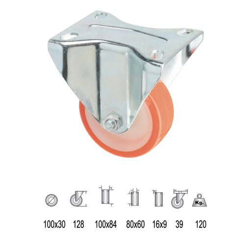 [11112330] Rueda Industrial Poliuretano Fija 100 mm.