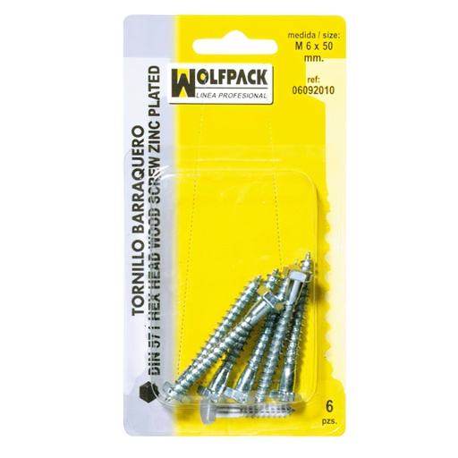 [6092000] Tirafondo Barraquero Din571 6x40 mm. (6 Piezas)