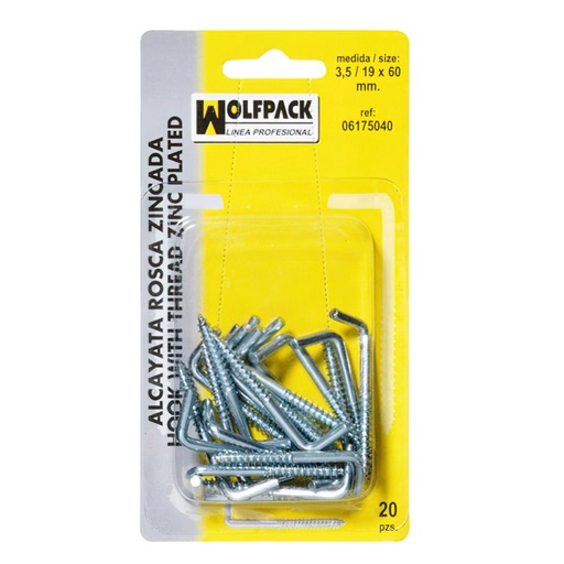 [6175040] Alcayatas Rosca Zincada  3,5 / 19x60 mm. (Blister 20 Piezas)