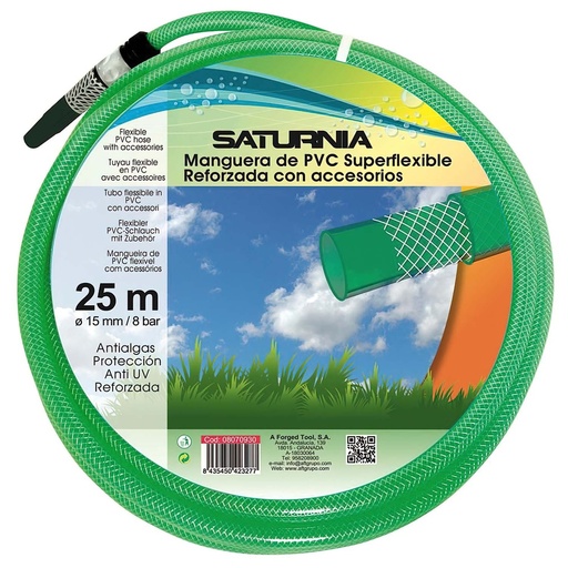 [8070930] Manguera Latflex Reforzado 15 mm. -  5/8" Rollo 25 Metros Con Accesorios