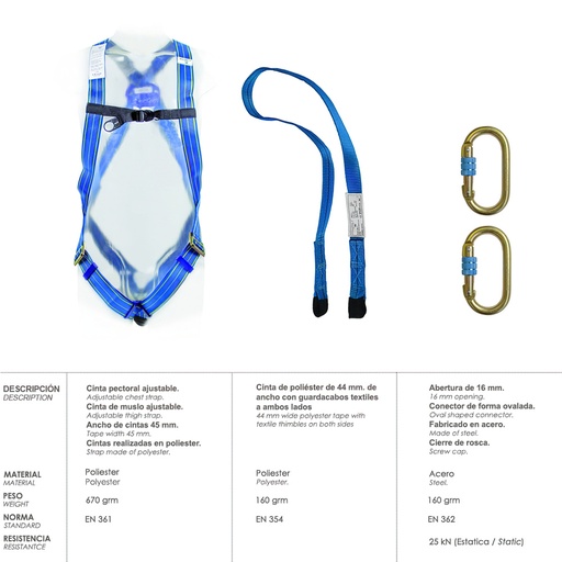[15030060] Arnes Anticaidas Kit Seguridad Nº 1 (4 piezas) EN361