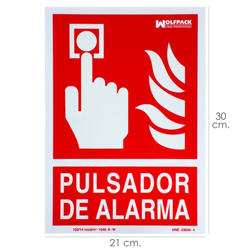 [15051210] Cartel / Señal Fluorescente Pulsador Alarma 30x21 cm.