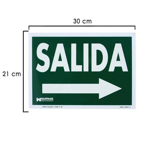 [15051220] Cartel / Señal Fluorescente Salida A Derecha 21x30 cm.