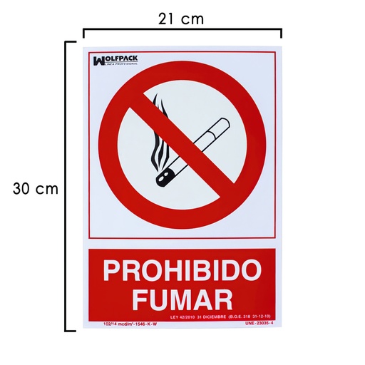 [15051275] Cartel Prohibido Fumar 30x21 cm.