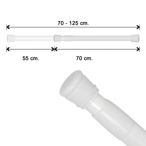 [4042204] Barra Para  Cortina Ducha Extensible Aluminio Blanco 70 a 125 cm.
