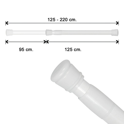 [4042205] Barra Para  Cortina Ducha Extensible Aluminio Blanco125 a 220 cm.