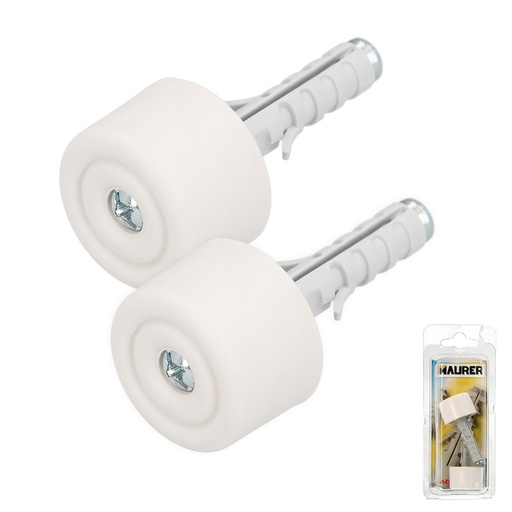 [13141300] Tope Puerta Con Taco Nylon Blanco Blister 2 Piezas