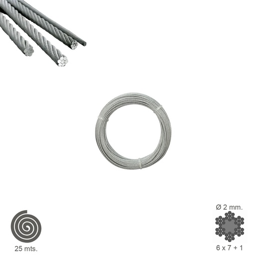 [1120100] Cable Galvanizado    2 mm. (Rollo 25 Metros) No Elevacion