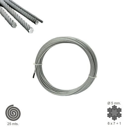 [1120115] Cable Galvanizado    5 mm. (Rollo 25 Metros) No Elevacion