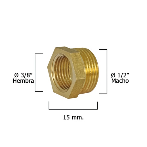 [4020085] Reduccion Hexagonal Pulida 1/2" Macho x 3/8" Hembra