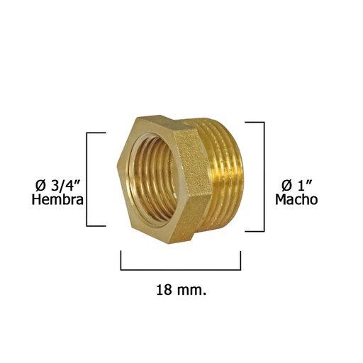 [4020092] Reduccion Hexagonal Pulida 1" Macho x 3/4" Hembra