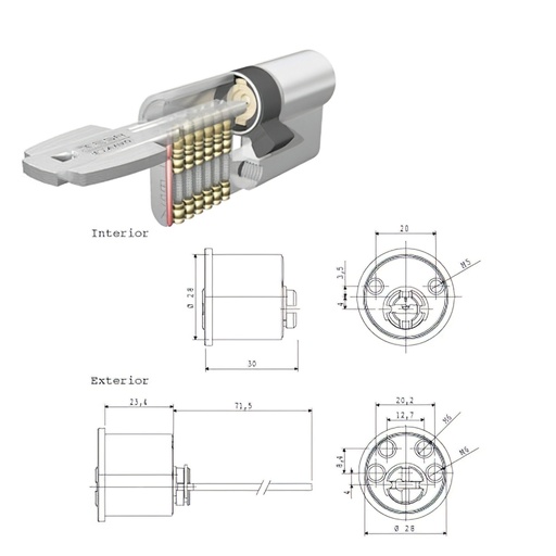[3010126] Cilindro Tesa Seguridad T6TS Rf Leva Corta Cilindro Redondo