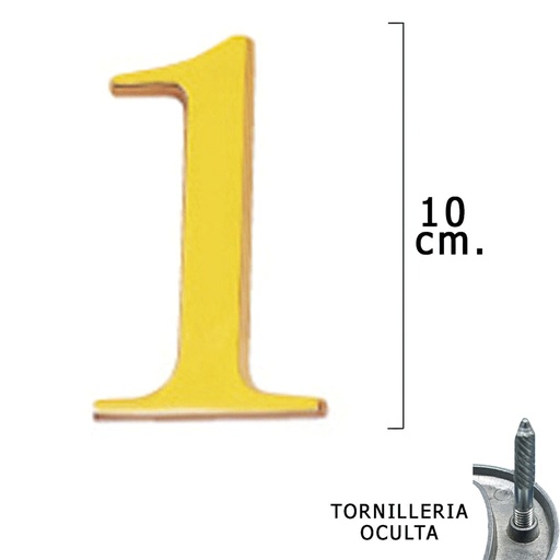 [5320001] Numero Latón "1" 10 cm. con Tornilleria Oculta (Blister 1 Pieza)