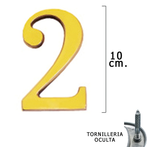 [5320002] Numero Latón "2" 10 cm. con Tornilleria Oculta (Blister 1 Pieza)