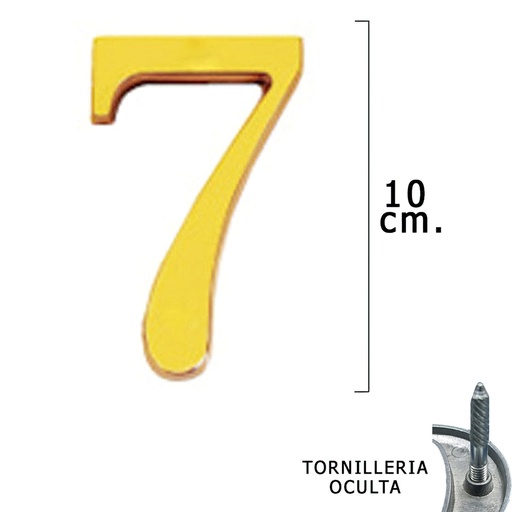 [5320007] Numero Latón "7" 10 cm. con Tornilleria Oculta (Blister 1 Pieza)