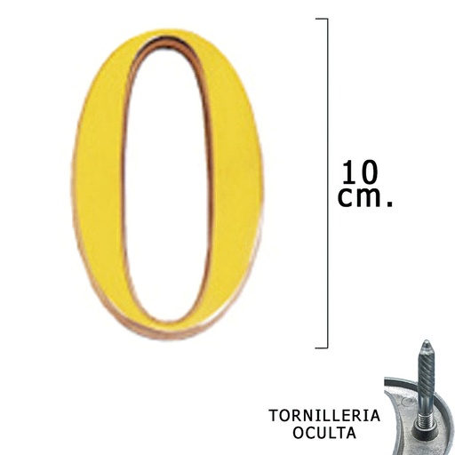 [5320010] Numero Latón "0" 10 cm. con Tornilleria Oculta (Blister 1 Pieza)