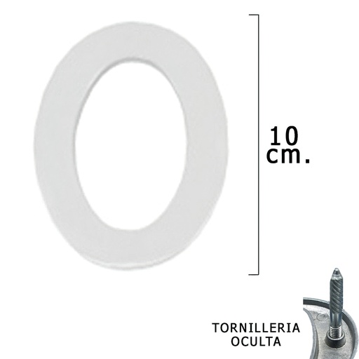 [5320020] Numero Metal "0" Plateado Mate 10 cm. con Tornilleria Oculta (Blister 1 Pieza)