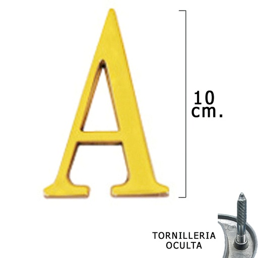 [5320050] Letra Latón "A" 10 cm. con Tornilleria Oculta (Blister 1 Pieza)
