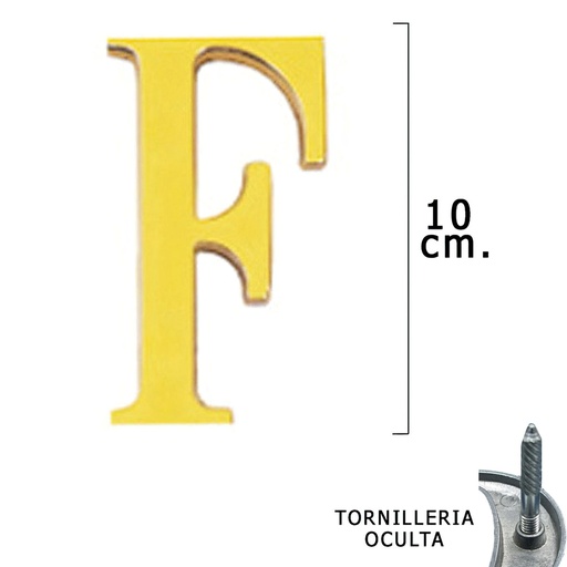 [5320055] Letra Latón "F" 10 cm. con Tornilleria Oculta (Blister 1 Pieza)