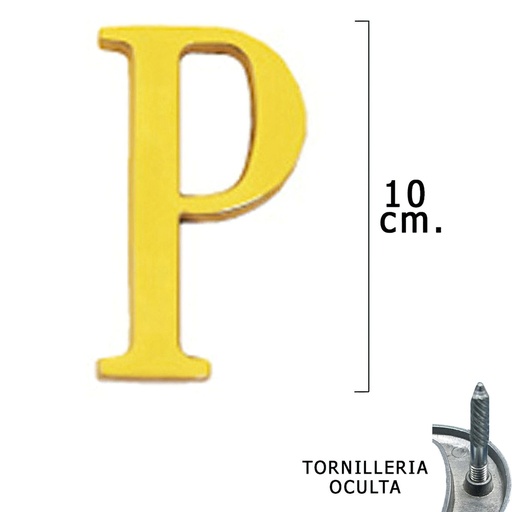[5320065] Letra Latón "P" 10 cm. con Tornilleria Oculta (Blister 1 Pieza)