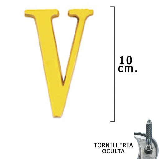 [5320071] Letra Latón "V" 10 cm. con Tornilleria Oculta (Blister 1 Pieza)