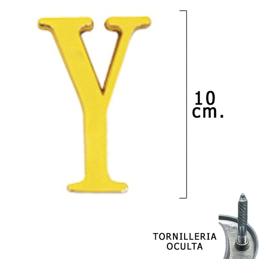 [5320074] Letra Latón "Y" 10 cm. con Tornilleria Oculta (Blister 1 Pieza)