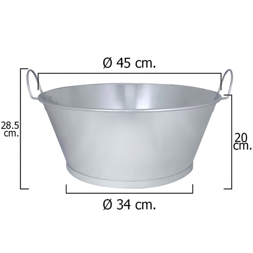 [5060004] Barreño Galvanizado Baño  18"  45x20 cm. 22 Litros