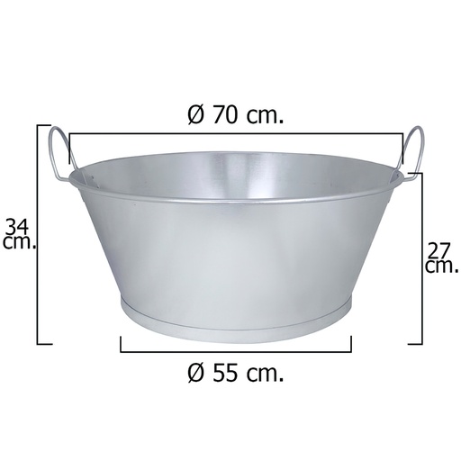 [5060009] Barreño Galvanizado Baño  28"  70x27 cm. 62 Litros
