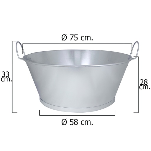 [5060010] Barreño Galvanizado Baño  30"  75x28 cm. 70 Litros