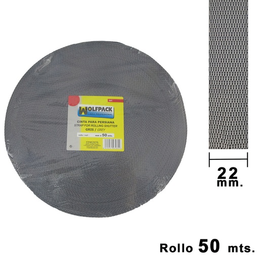 [5250001] Cinta Persiana Wolfpack Gris 22 mm. Rollo 50 metros