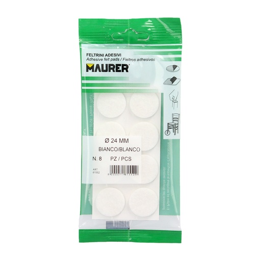 [14060860] Fieltro Adhesivo Ø 24 mm. (Blister 8 Piezas) Blanco