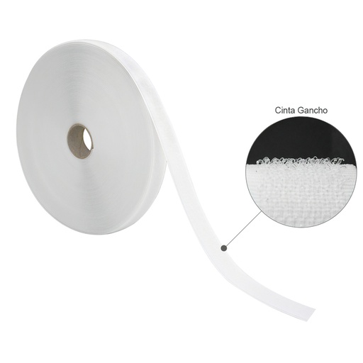 [5434300] Cinta Velcro Gancho Con Adhesivo Blanco Rollo 25 metros