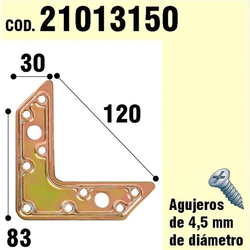 [21013150] Soporte Para Madera Placa "L"  Bicromatado 120 mm.