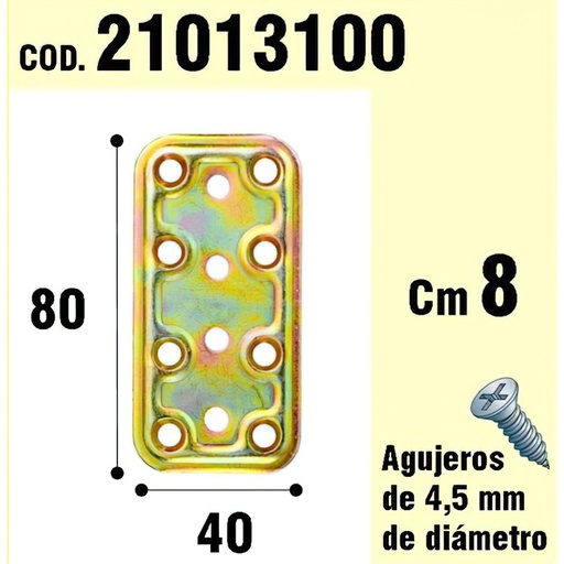 [21013100] Soporte Para Madera Placa Bicromatada 40x80 mm.