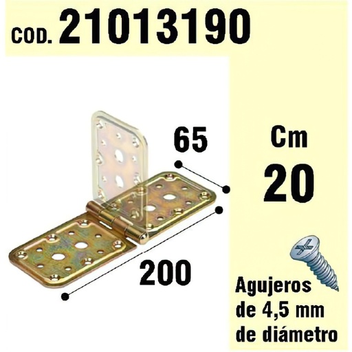 [21013190] Soporte Para Madera Bisagra Bicromatado 65 x 200 mm.