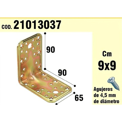 [21013037] Soporte Para Madera Ángulo  65x90x90 mm. Espesor 2,5 mm.