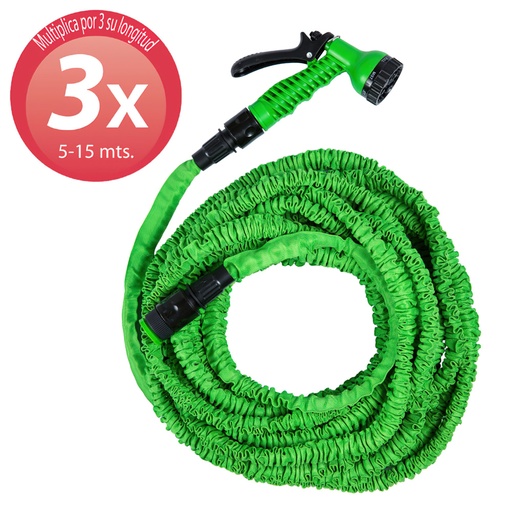 [8070500] Manguera Extensible Riego  5 a 15 Metros Con  Pistola De 7 Posiciones