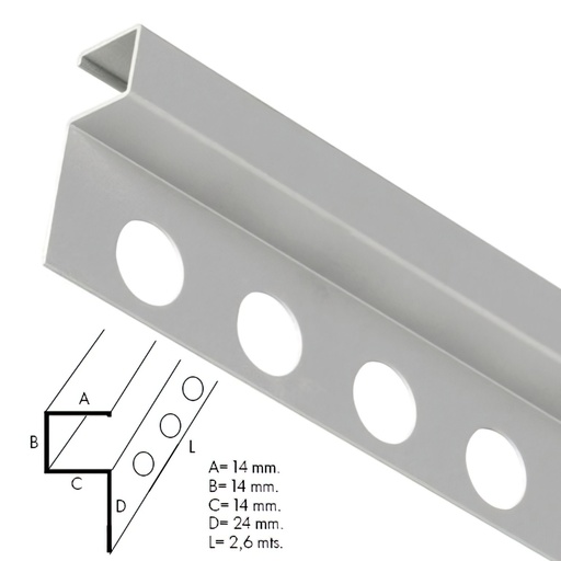 [2541500] Guardacantos Metal Cuadrado Brillo Barra 2,6 Metros